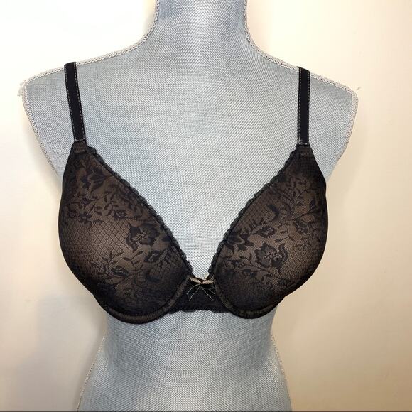 Maidenform Nude Black Lace Full Coverage Bra 34D - Picture 1 of 5